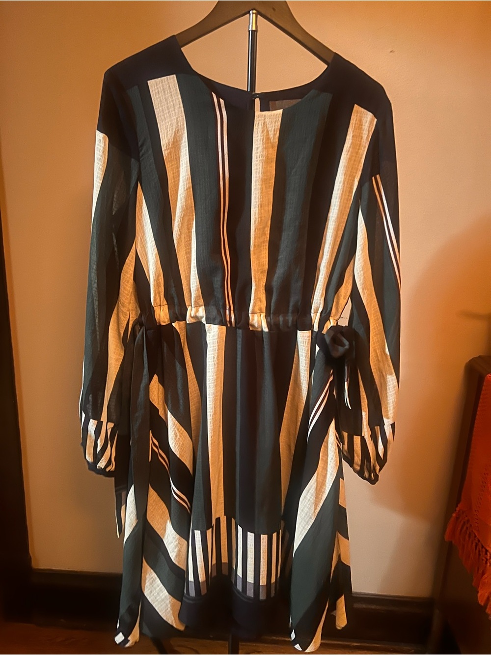 Sunday in Brooklyn Green, Black, and Cream Striped Long-Sleeve Dress